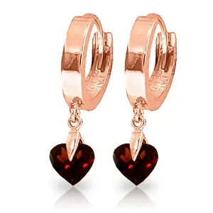 1.5 Carat 14K Solid Rose Gold Hoop Earrings Natural Garnet