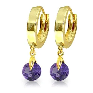 1.5 Carat 14K Solid Yellow Gold Hoop Earrings Natural Amethyst