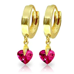 1.5 Carat 14K Solid Yellow Gold Hoop Earrings Pink Topaz