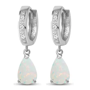 1.58 Carat 14K Solid White Gold Hoop Earrings Diamond Opal