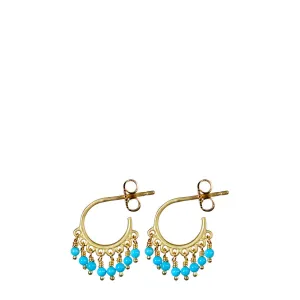 18K Gold Small Fine Turquoise Beaded Hoop Earrings