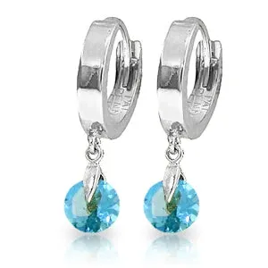 2 Carat 14K Solid White Gold Hoop Earrings Natural Blue Topaz