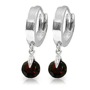 2 Carat 14K Solid White Gold Hoop Earrings Natural Garnet