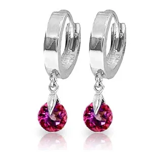 2 Carat 14K Solid White Gold Hoop Earrings Natural Pink Topaz