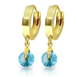 2 Carat 14K Solid Yellow Gold Hoop Earrings Natural Blue Topaz