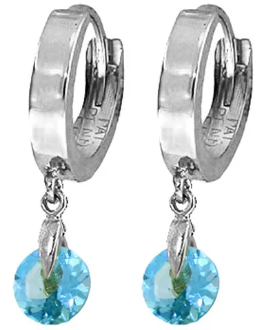 2 Carat 14K Solid Yellow Gold Hoop Earrings Natural Blue Topaz