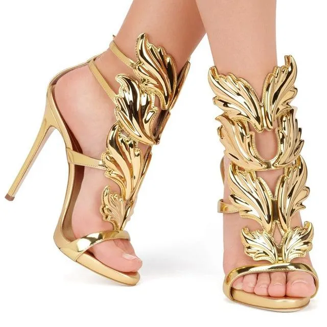 2018 new summer sandals Rome Street pat wings flame high heels leaf wedding shoes high quality pump women shoes