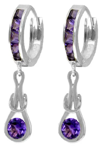 2.15 Carat 14K Solid Yellow Gold Huggie Earrings Dangling Amethyst