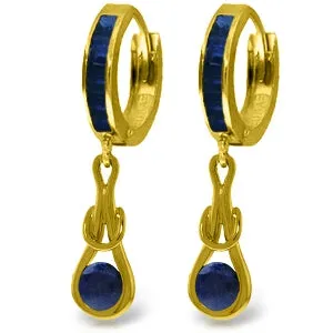 2.6 Carat 14K Solid Yellow Gold Huggie Earrings Dangling Sapphire