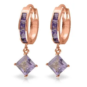 3.8 Carat 14K Solid Rose Gold Hoop Earrings Dangling Amethysts