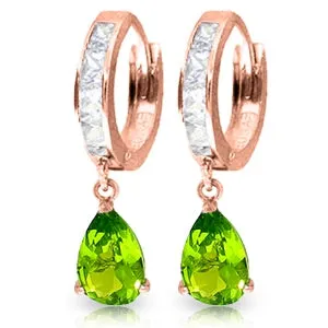 3.9 Carat 14K Solid Rose Gold Huggie Earrings Rose Topaz Peridot