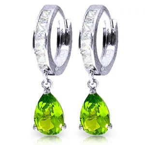 3.9 Carat 14K Solid White Gold Huggie Earrings White Topaz Peridot