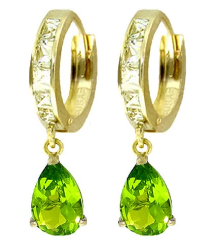 3.9 Carat 14K Solid White Gold Huggie Earrings White Topaz Peridot