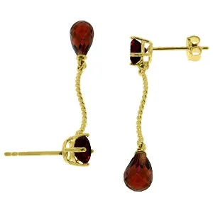 4.3 Carat 14K Solid Yellow Gold Danglings Earrings Natural Garnet