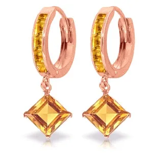 4.4 Carat 14K Solid Rose Gold Hoop Earrings Dangling Citrine