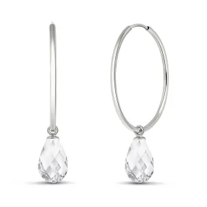 4.5 Carat 14K Solid White Gold Hoop Earrings Natural White Topaz