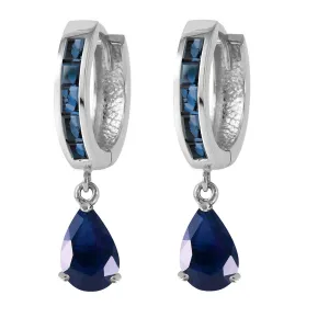 4.55 Carat 14K Solid White Gold Hoop Huggie Earrings Sapphire