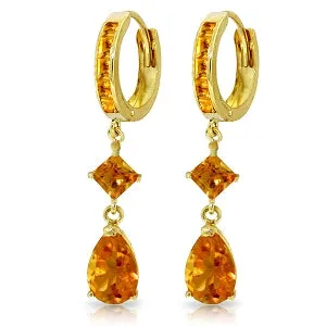 5.62 Carat 14K Solid Yellow Gold Huggie Earrings Dangling Citrine