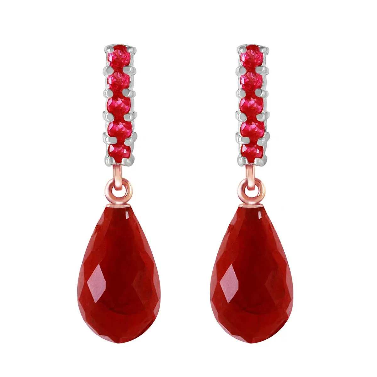 7 Carat 14K Solid Rose Gold Ruby Earrings Briolette Dangling Ruby