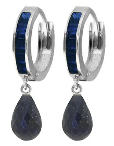 7.8 Carat 14K Solid Yellow Gold Hoop Earrings Dangling Sapphire