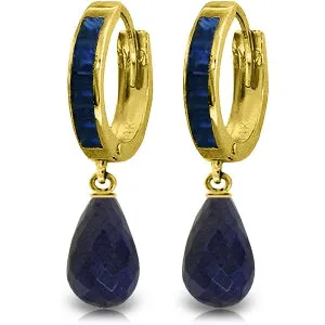 7.8 Carat 14K Solid Yellow Gold Hoop Earrings Dangling Sapphire