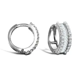 9ct White Gold Round & Baguette CZ 5.5mm Hoop Earrings 15mm