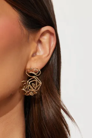 Abstract Floral Hoop Earrings  - Gold