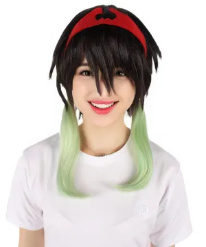 Adult Women's Anime Movie Black Cosplay Wig with Headband | Perfect for Halloween | Flame-retardant Synthetic Fiber