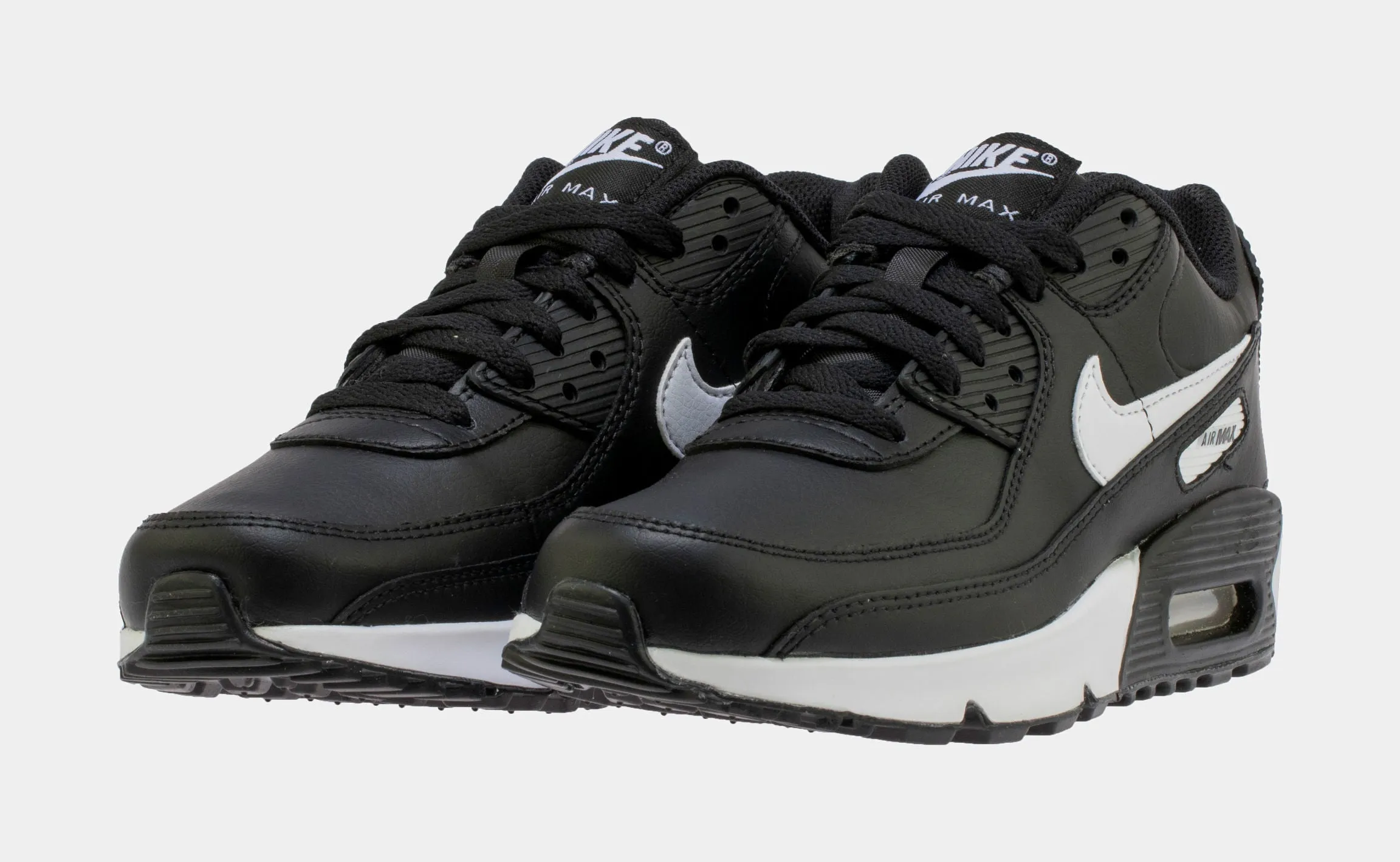 Air Max 90 365 Leather Grade School Running Shoes (Black)