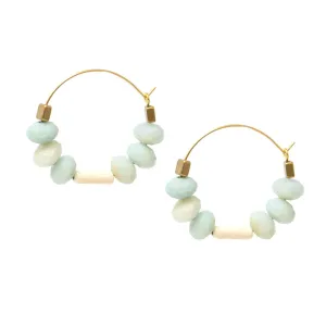 Amazonite Bead Brass Hoops