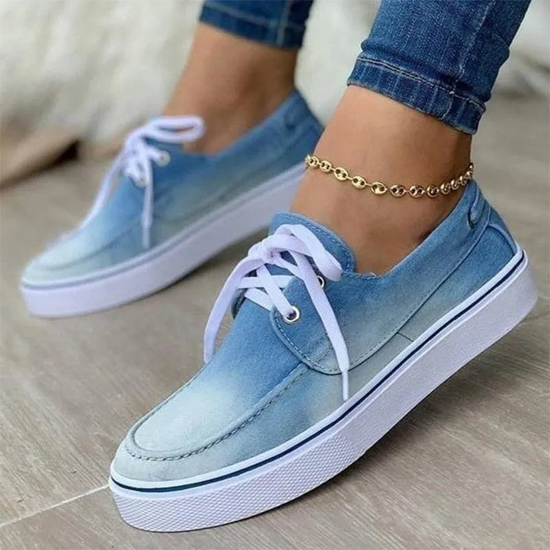 Amozae-Back to school  Women Lace Up Sneakers Women's Sports Flats Women Casual Vulcanized Ladies Comfortable Brogue Canvas Denim Shoes Plus Size