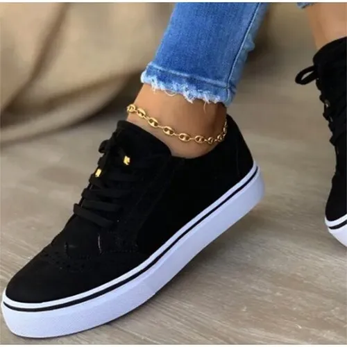 Amozae-Back to school  Women Lace Up Sneakers Women's Sports Flats Women Casual Vulcanized Ladies Comfortable Brogue Canvas Denim Shoes Plus Size