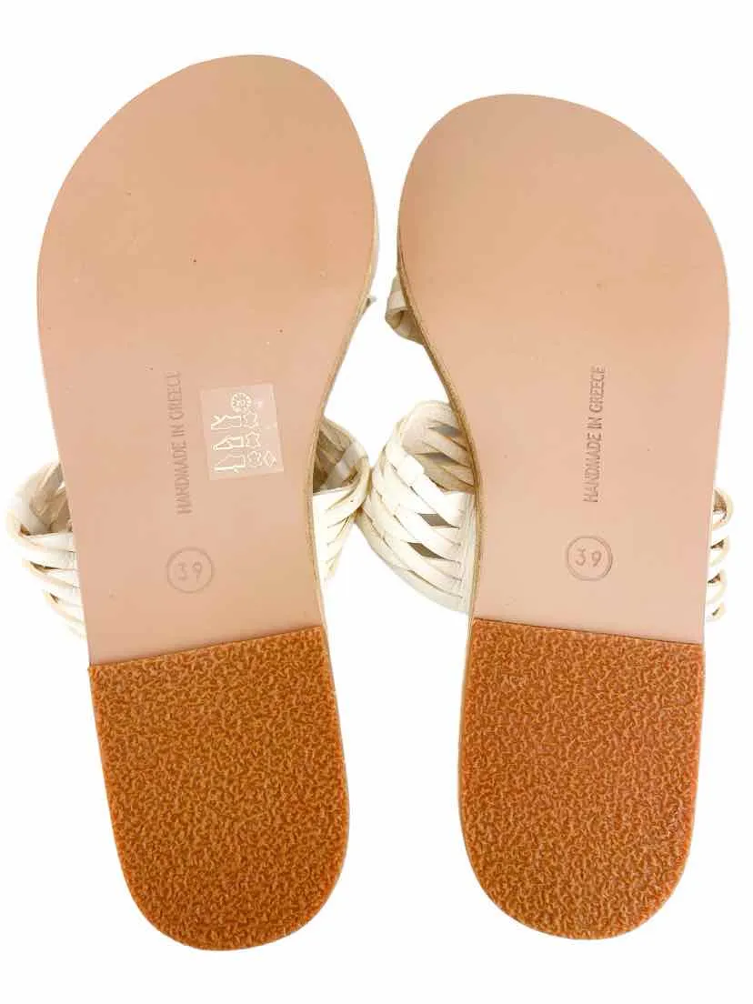 Ancient Greek Sandals Women's Handmade Leather Slide Sandals Ivory 39 (US 9)