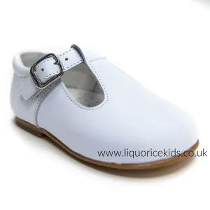 Andanines White Leather T-Bar Shoes