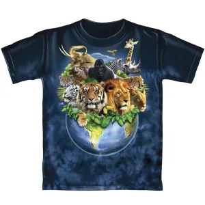 Animals on Planet Earth Tie-Dye Youth Tee Shirt (Small 6-7