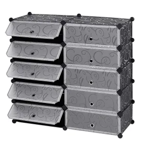 AYSIS Portable Shoe Rack Organizer 30 Pair Tower Shelf Storage Cabinet Stand Expandable for Heels, Boots, Slippers, (Plastic-10-Layer-Black)