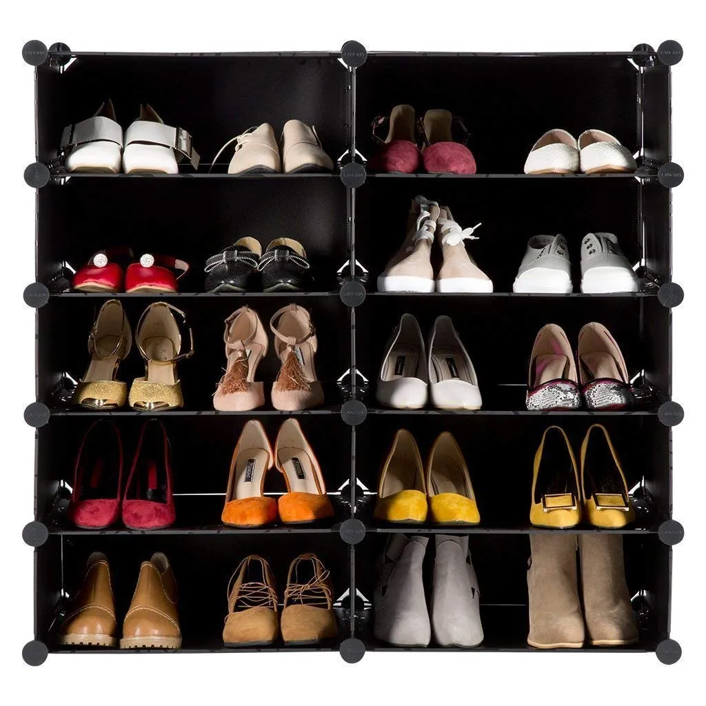 AYSIS Portable Shoe Rack Organizer 30 Pair Tower Shelf Storage Cabinet Stand Expandable for Heels, Boots, Slippers, (Plastic-10-Layer-Black)