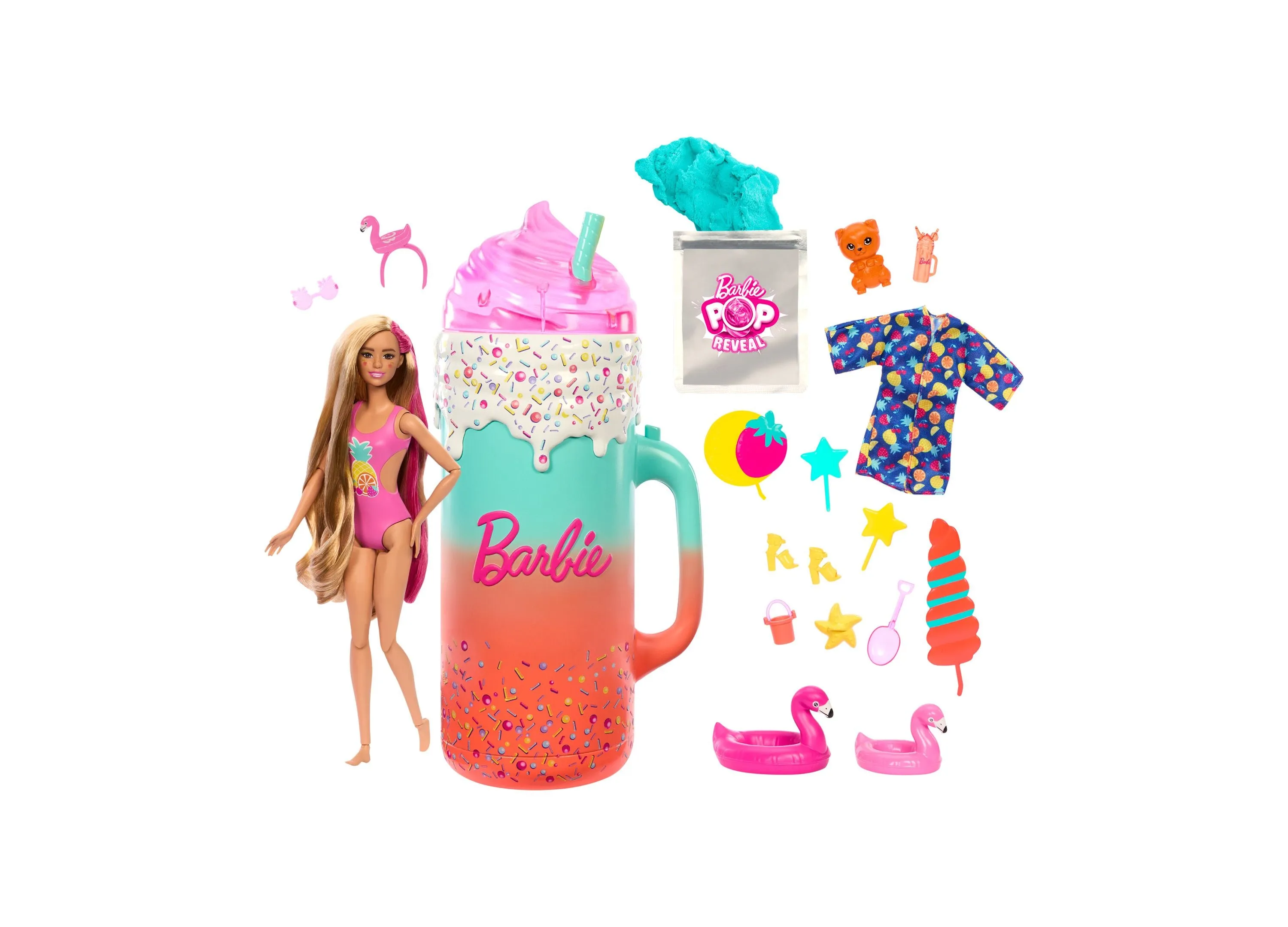 Barbie Pop Reveal Rise and Surprise Gift Set with Scented Doll, Squishy Scented Pet and More, 15 Plus Surprises