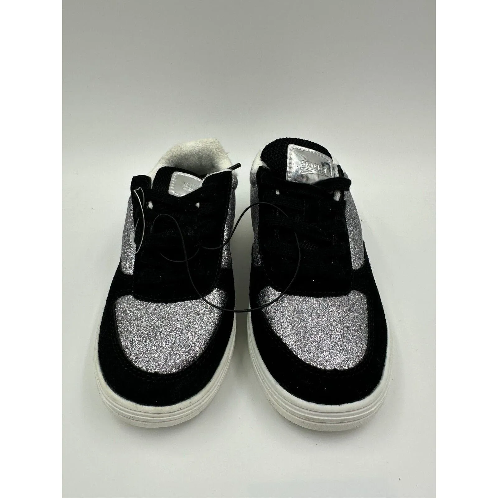 Big Kid Size 1 Black and Silver Suede Silver Sneakers