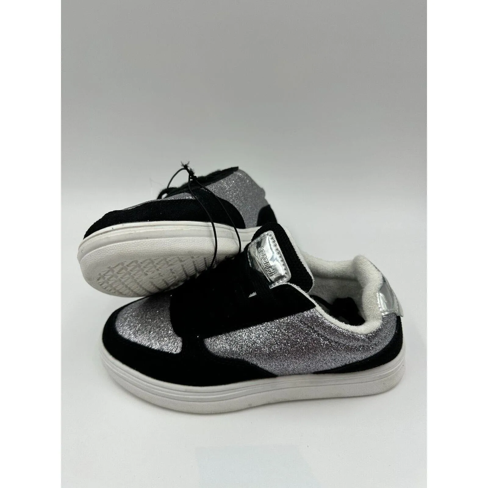 Big Kid Size 1 Black and Silver Suede Silver Sneakers