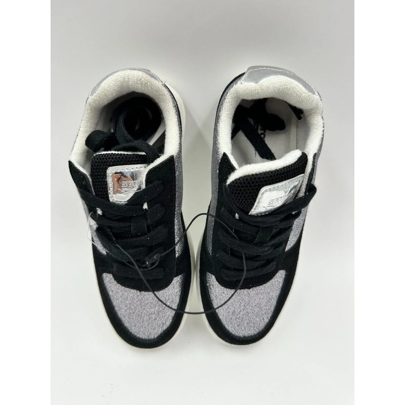 Big Kid Size 1 Black and Silver Suede Silver Sneakers