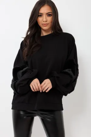 Black Jumper with Fur Sleeves - Stephanie