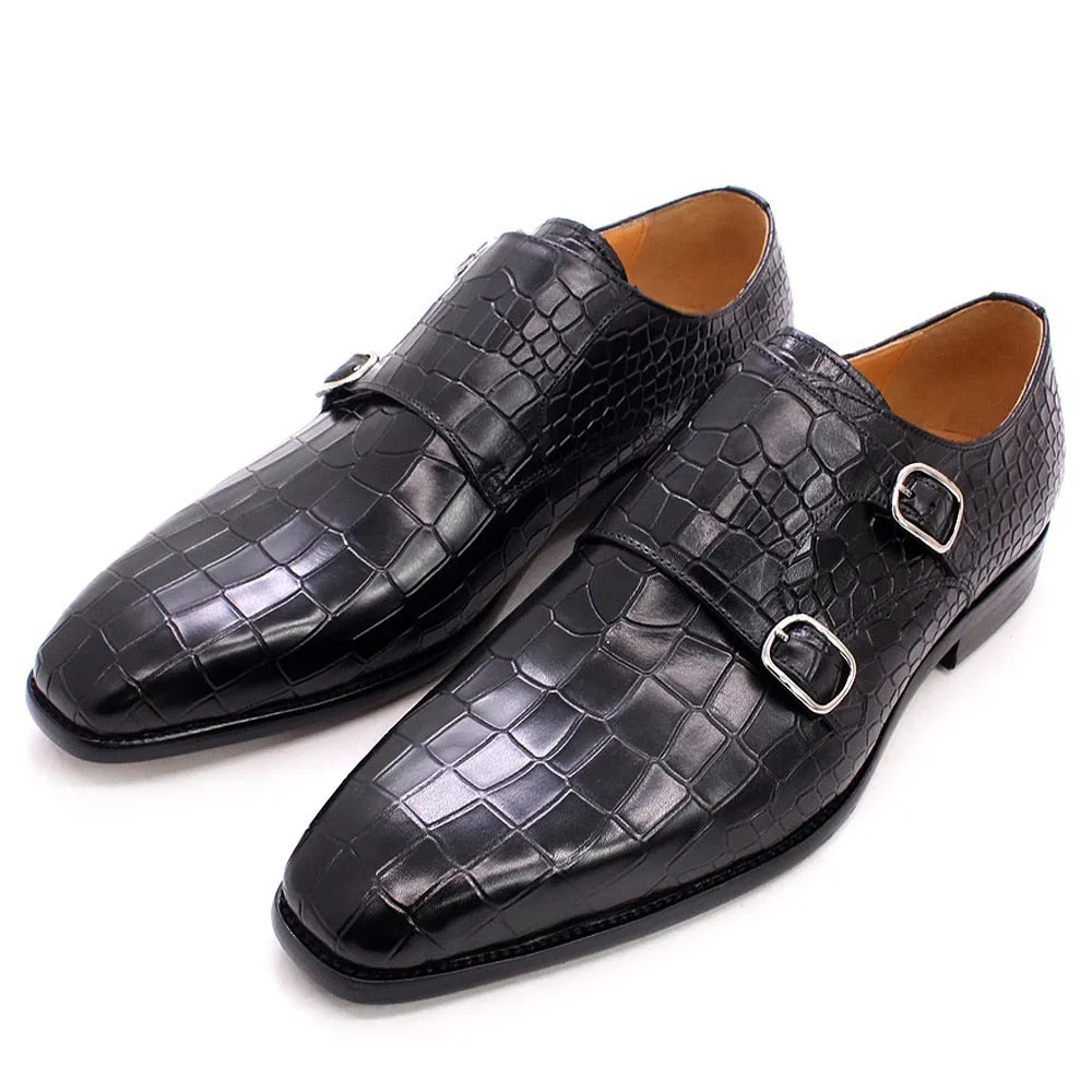 Blue Gradient Crocodile Pattern Monk Shoes