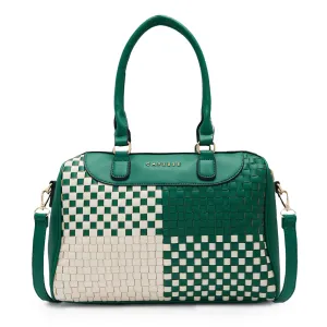 Caprese Aria Satchel, Medium Dual Colored-Green | Chic & Stylish Woven Handbag for Women with Secure Top Zip | Perfect for Office & Daily Essentials