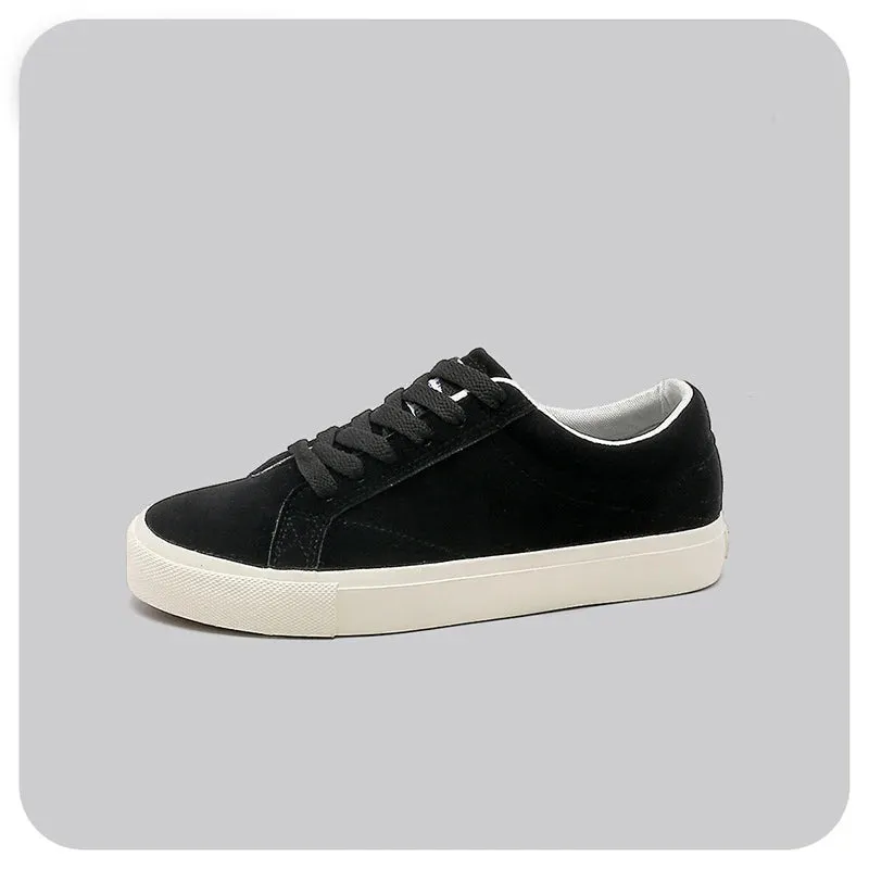 Casual Faux Nubuck Leather Flat Sneakers