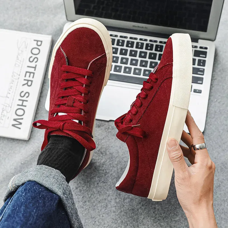 Casual Faux Nubuck Leather Flat Sneakers