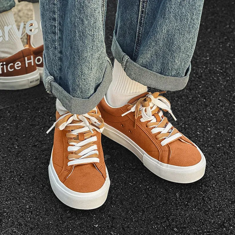 Casual Faux Nubuck Leather Flat Sneakers