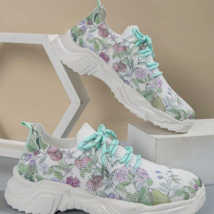 Casual Flower Sports Shoes Women Flat Bottom Plus Size