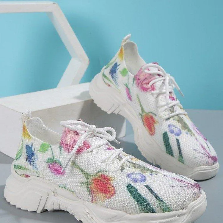 Casual Flower Sports Shoes Women Flat Bottom Plus Size