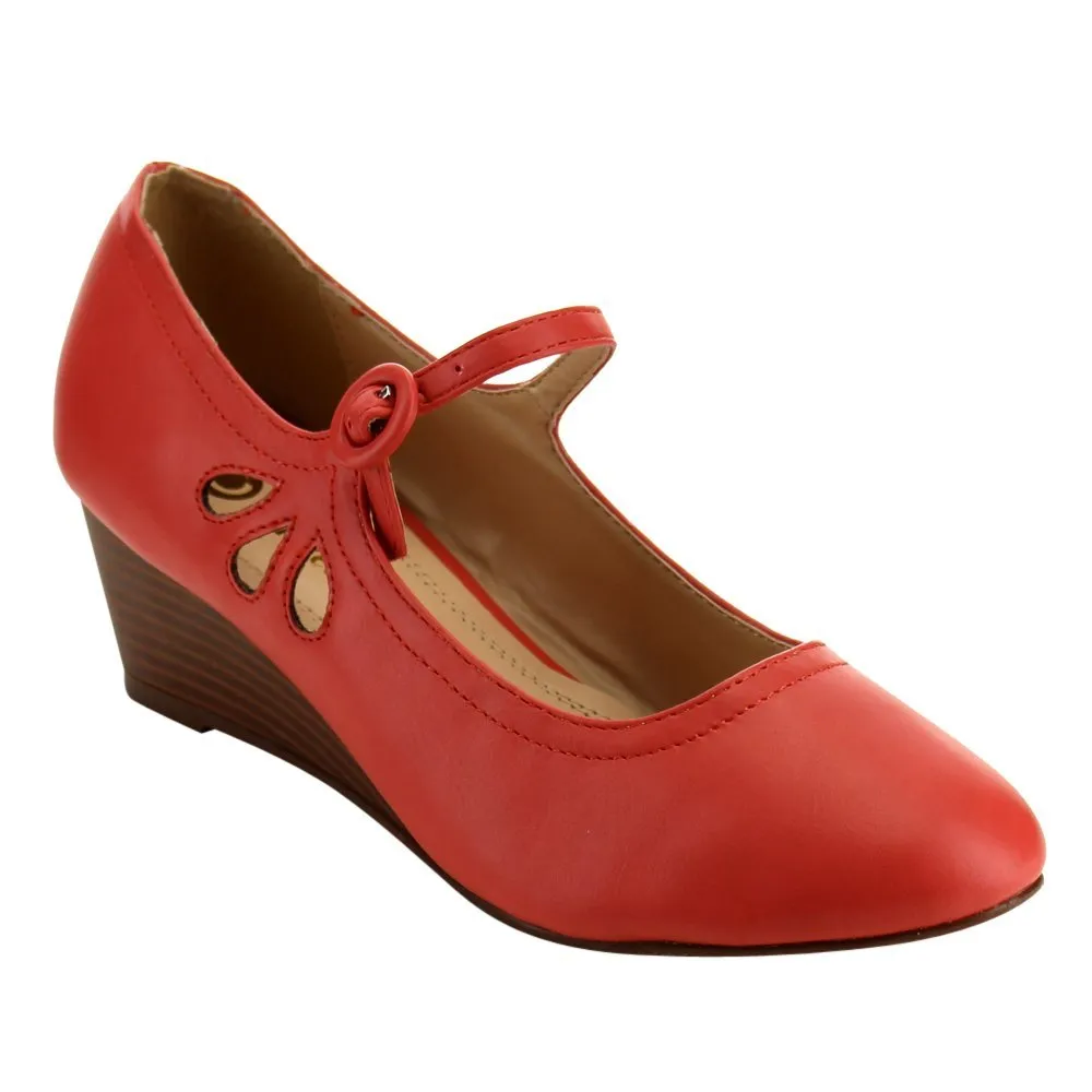 Chase & Chloe EC77 Women's Mary Jane Mid Wedge Pumps